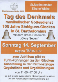 Tag des Denkmals - musikalischer Gottesdienst 100 Jahre Stahlguss-Glocken